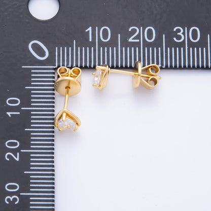 18K Gold Filled 6.5mm Clear CZ Inverted Heart CZ Drop Stud Earrings Findings | Z1362