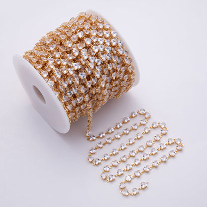 18K Gold Filled 6.5mm Clear Heart CZ Gemstone Unfinished Chain by Yard | Roll-01827