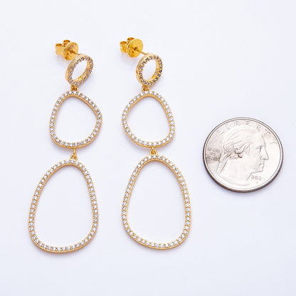 18K Gold Filled 66mm Micro Paved CZ Open Irregular Geometric Drop Studs | Earrings-00204