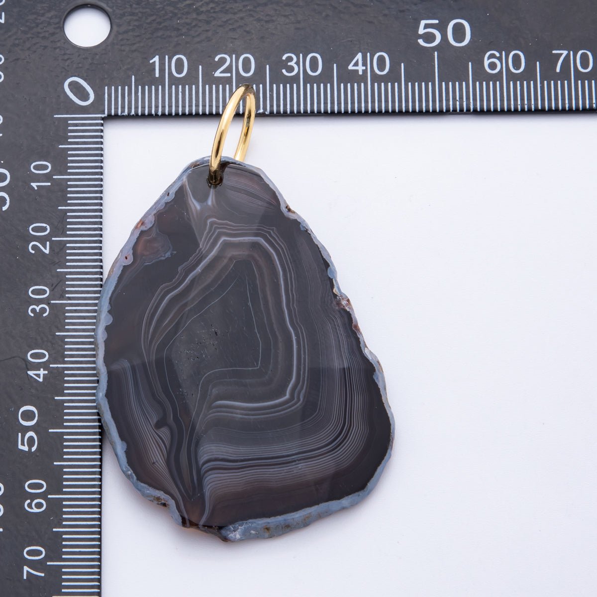 18K Gold Filled 68mm Black Agate Gemstone Raw Slice Edge Charm | E608