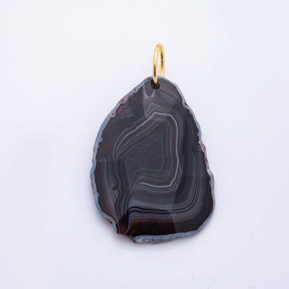 18K Gold Filled 68mm Black Agate Gemstone Raw Slice Edge Charm | E608