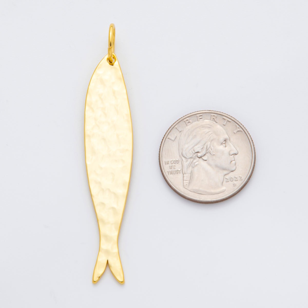 18K Gold Filled 68mm Long Minimalist Hammered Sardine Fish Charm | AF-01313