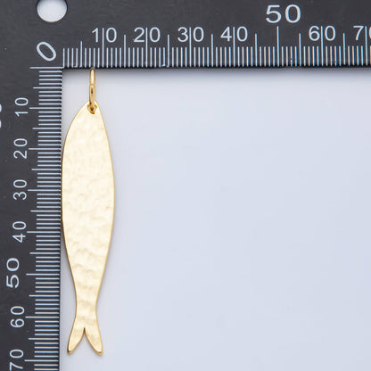 18K Gold Filled 68mm Long Minimalist Hammered Sardine Fish Charm | AF-01313
