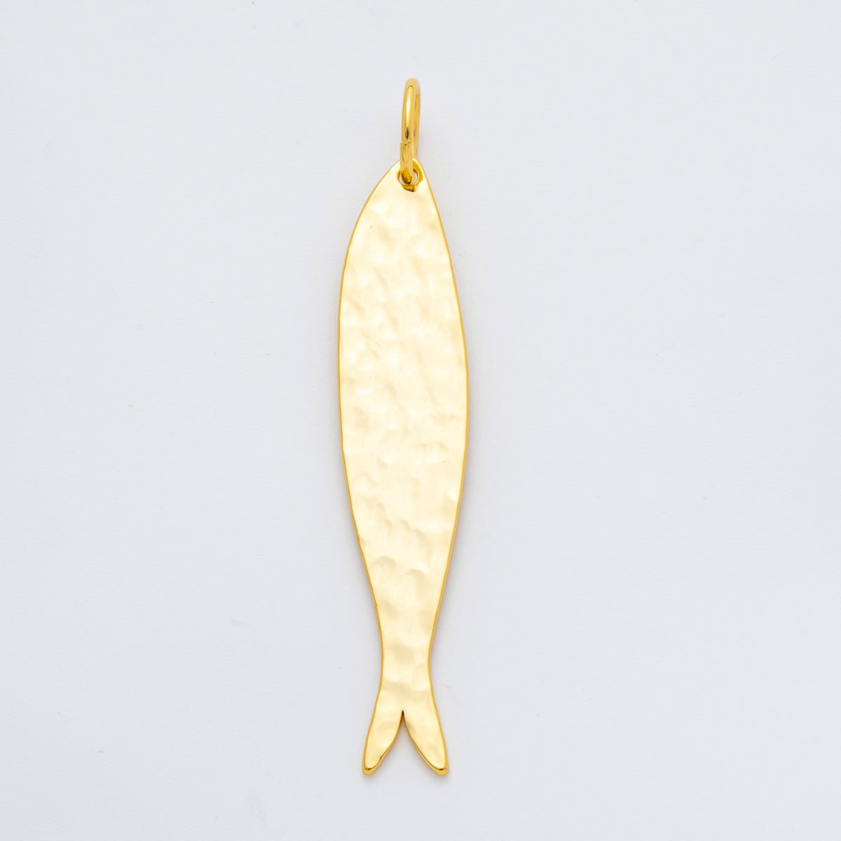18K Gold Filled 68mm Long Minimalist Hammered Sardine Fish Charm | AF-01313