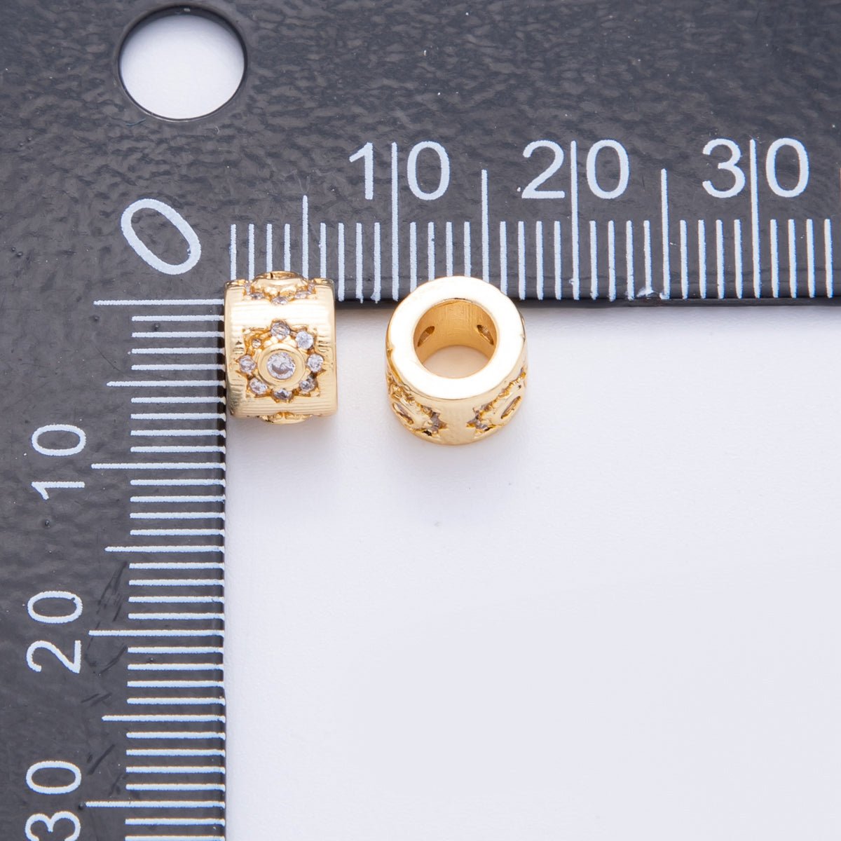 18K Gold Filled 6mm Clear CZ Celestial Sun Flower Rondelle Bead Spacer | AF1034