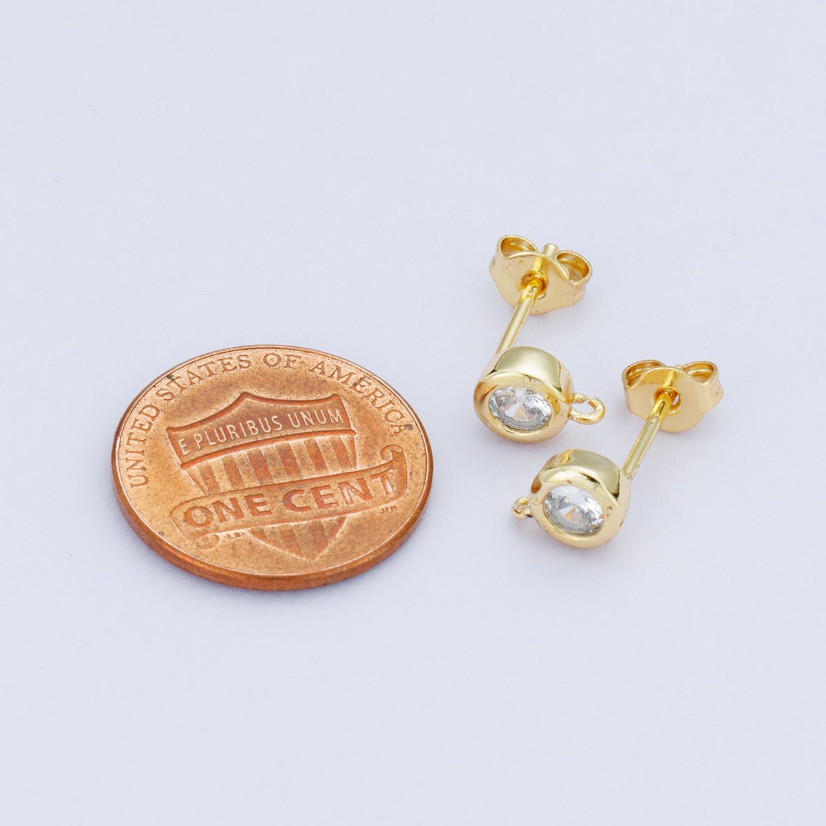 18K Gold Filled 6mm Clear CZ Round Bezel Open Loop Drop Stud Earring | Findings-00103