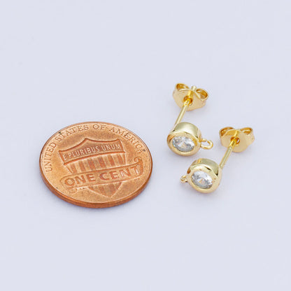 18K Gold Filled 6mm Clear CZ Round Bezel Open Loop Drop Stud Earring | Findings-00103