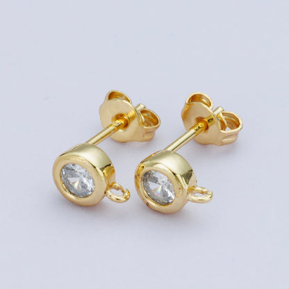 18K Gold Filled 6mm Clear CZ Round Bezel Open Loop Drop Stud Earring | Findings-00103