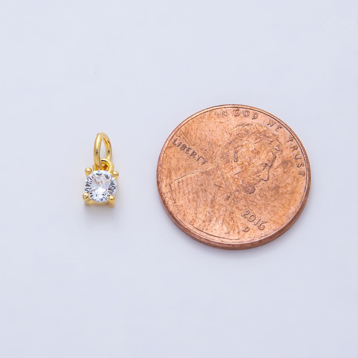18K Gold Filled 6mm Clear CZ Round Mini Charm | AK027