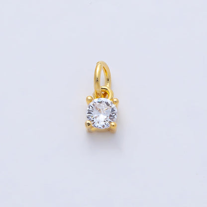 18K Gold Filled 6mm Clear CZ Round Mini Charm | AK027