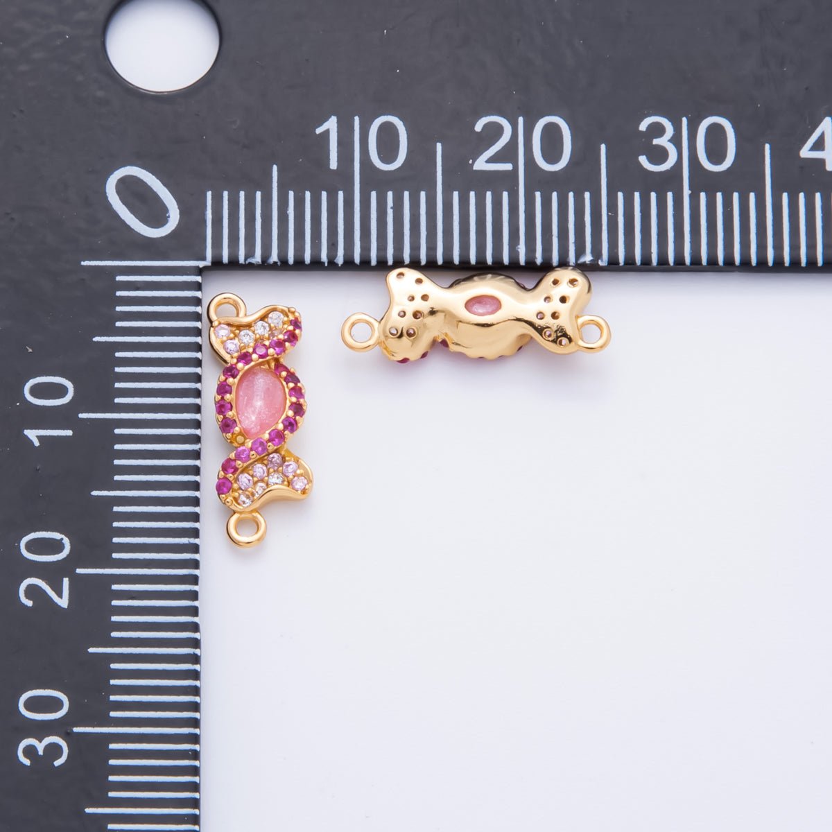 18K Gold Filled 6mm Clear &amp; Fuchsia Micro Paved &amp; Pink Teardrop CZ Candy Charm Connector | Y-157