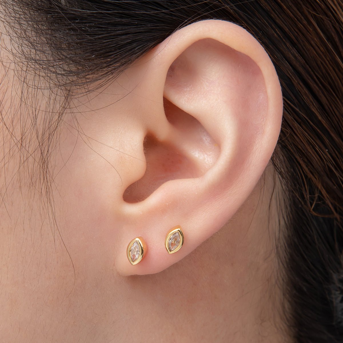 18K Gold Filled 6mm Clear Marquise CZ Navette Geometric Dainty Stud Earrings | AD1563