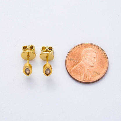 18K Gold Filled 6mm Clear Marquise CZ Navette Geometric Dainty Stud Earrings | AD1563