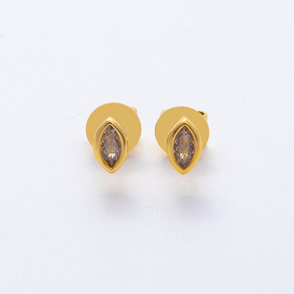 18K Gold Filled 6mm Clear Marquise CZ Navette Geometric Dainty Stud Earrings | AD1563