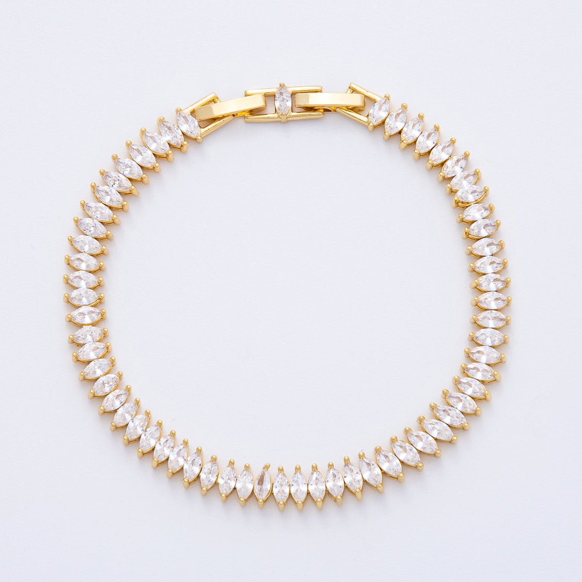 18K Gold Filled 6mm Clear Marquise CZ Tennis Chain Adjustable Bracelet | WA-3886