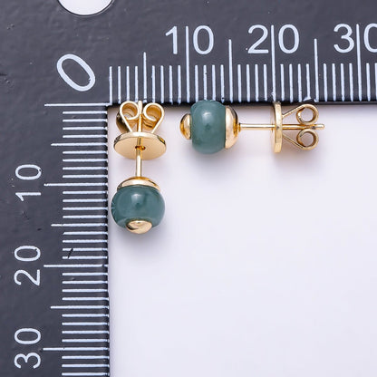 18K Gold Filled 6mm Green Aventurine Gemstone Round Stud | Earrings-00706