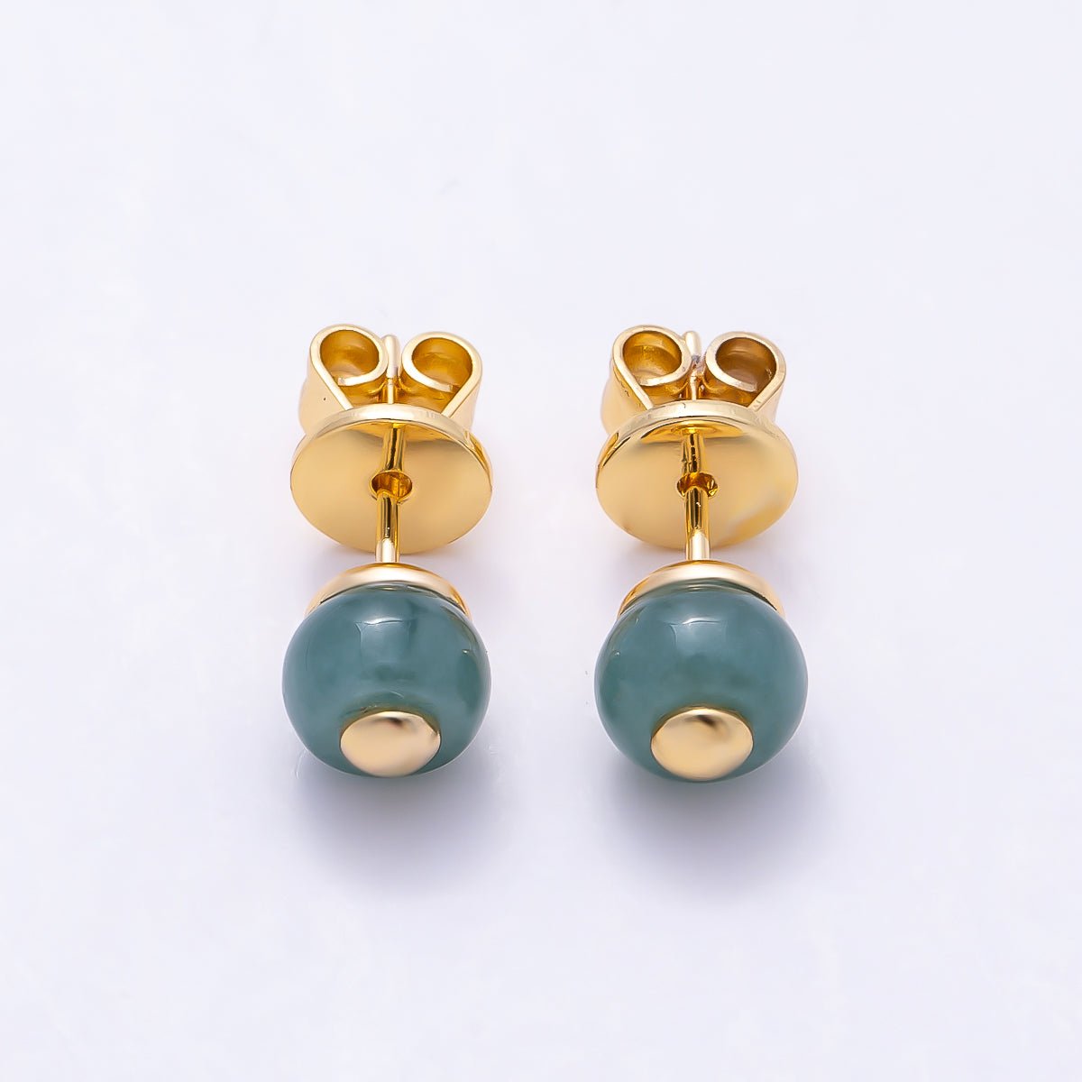 18K Gold Filled 6mm Green Aventurine Gemstone Round Stud | Earrings-00706