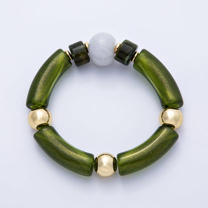 18K Gold Filled 6mm Green Peridot Gemstone Bead Stretch Bracelet | WA-04139