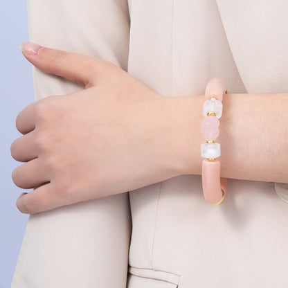 18K Gold Filled 6mm Rose Quartz Gemstone Heart Bead Stretch Bracelet | WA-04140