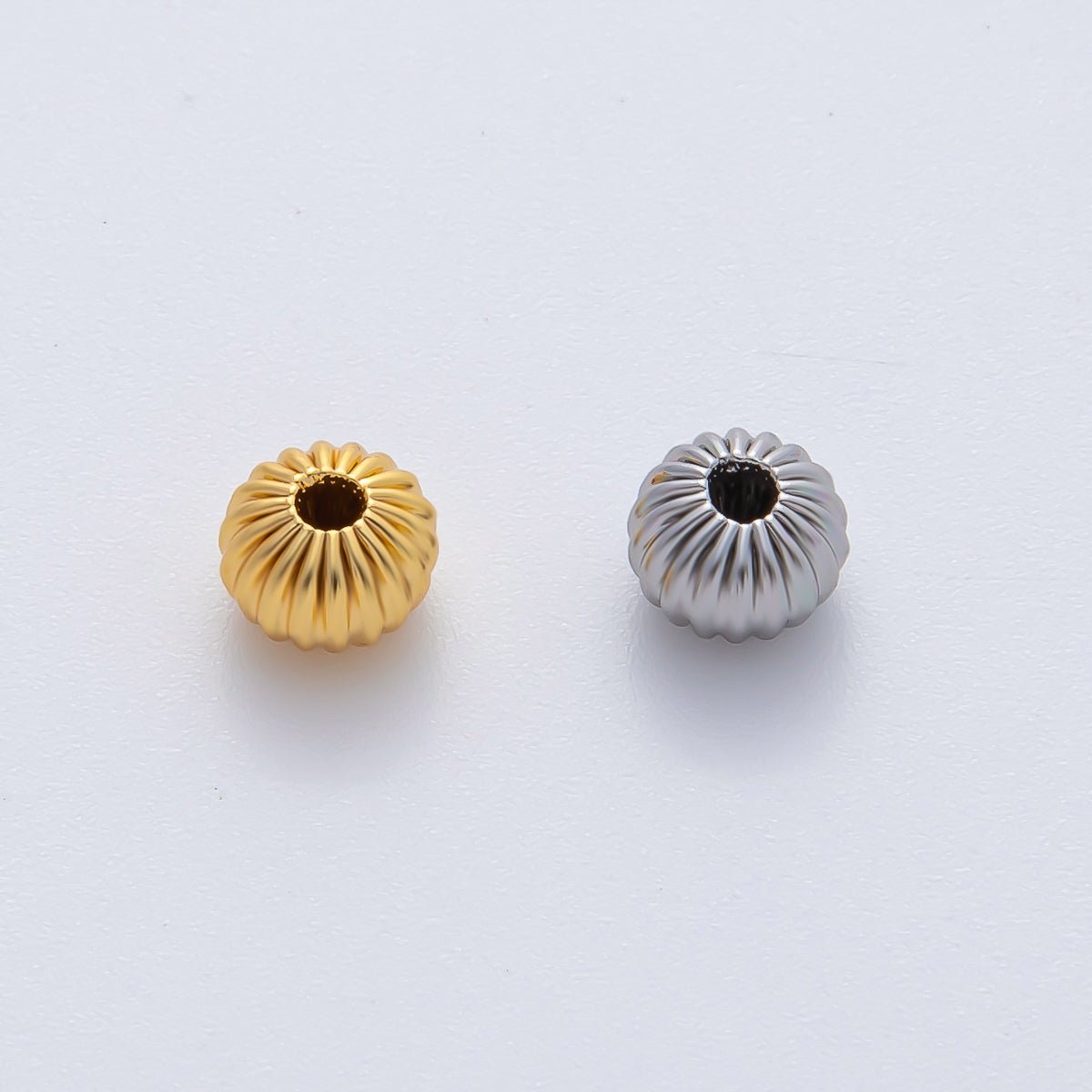 18K Gold Filled 6mm Round Flute Corrugated Spacer Bead Set by 10 in Gold &amp; Silver | B355