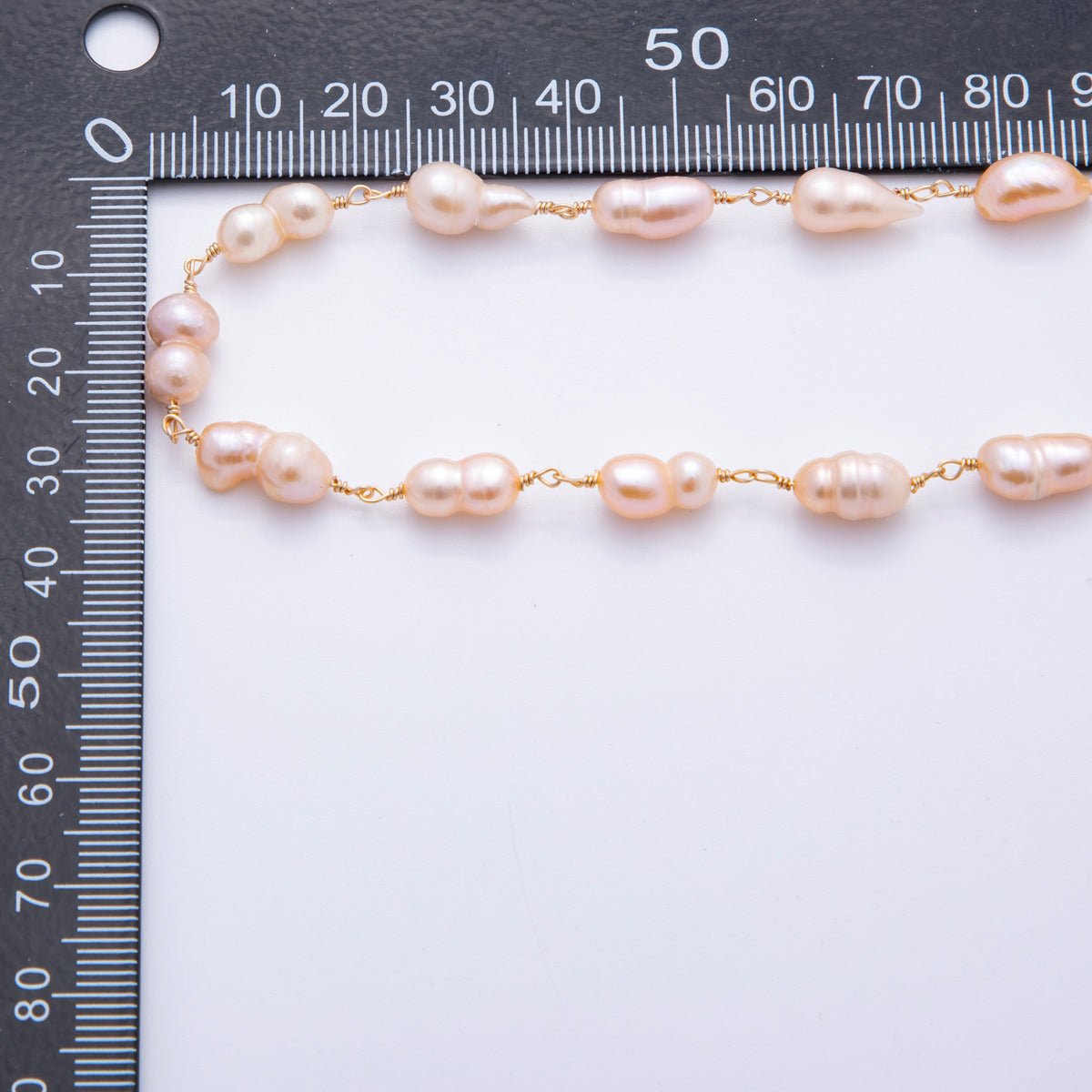 18K Gold Filled 6mm Unfinished Pink Ringed Potato Pearl Rosary Chain by Yard | ROLL-01707