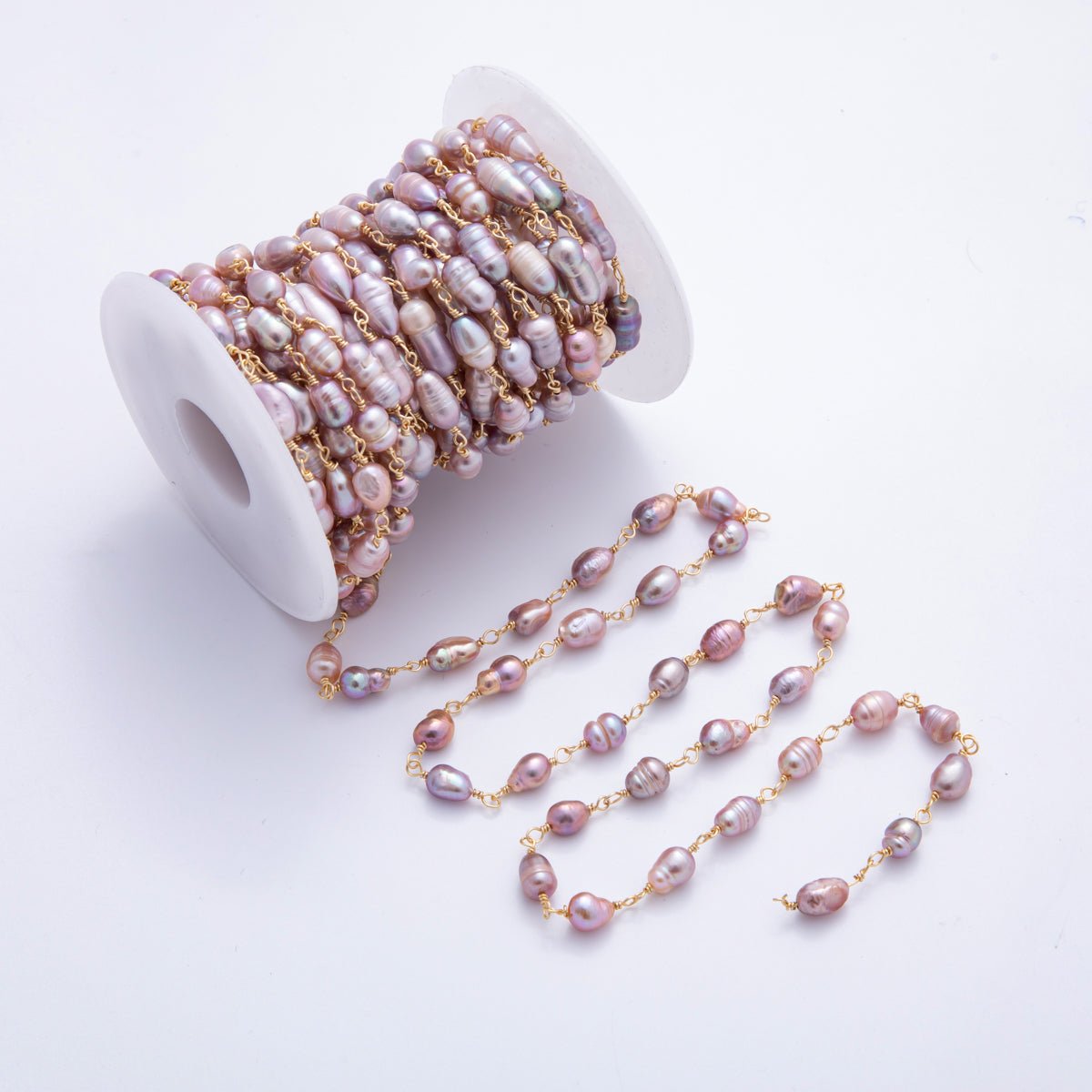 18K Gold Filled 6mm Unfinished Purple Ringed Potato Pearl Rosary Chain by Yard | ROLL-01708