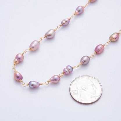 18K Gold Filled 6mm Unfinished Purple Ringed Potato Pearl Rosary Chain by Yard | ROLL-01708