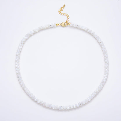 18K Gold Filled 6mm White Quartz Dotted Gemstone Chain 16.5 Inch Necklace | WA-00425