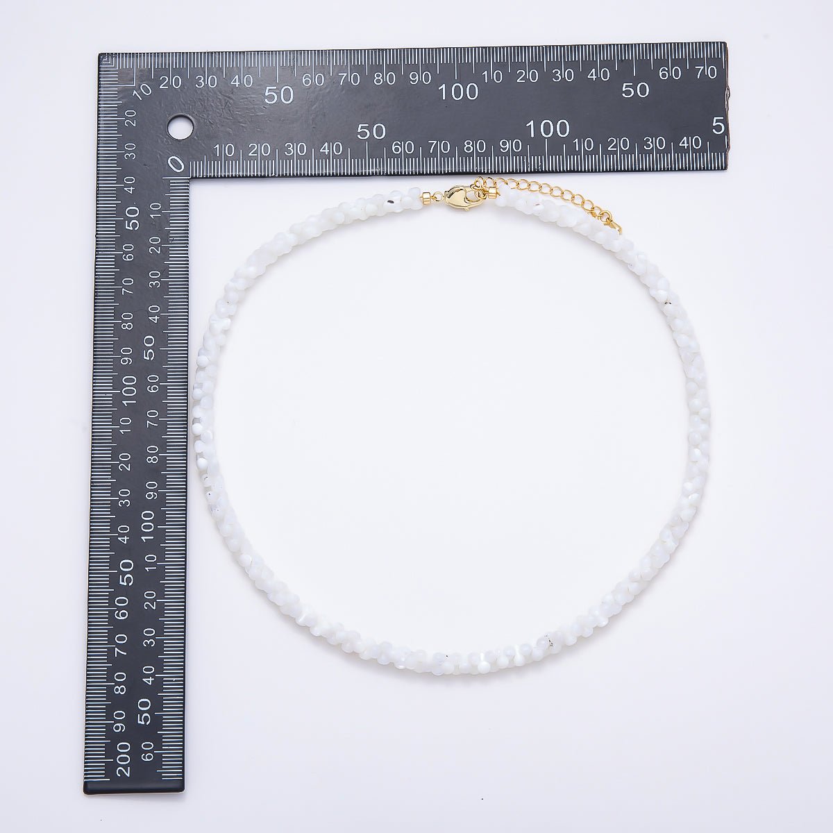 18K Gold Filled 6mm White Quartz Dotted Gemstone Chain 16.5 Inch Necklace | WA-00425