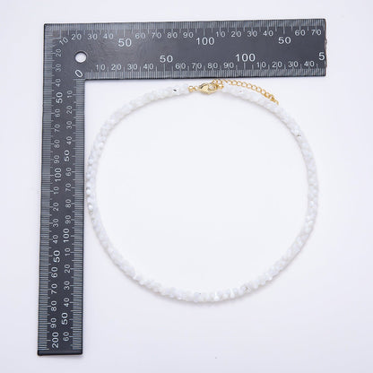 18K Gold Filled 6mm White Quartz Dotted Gemstone Chain 16.5 Inch Necklace | WA-00425