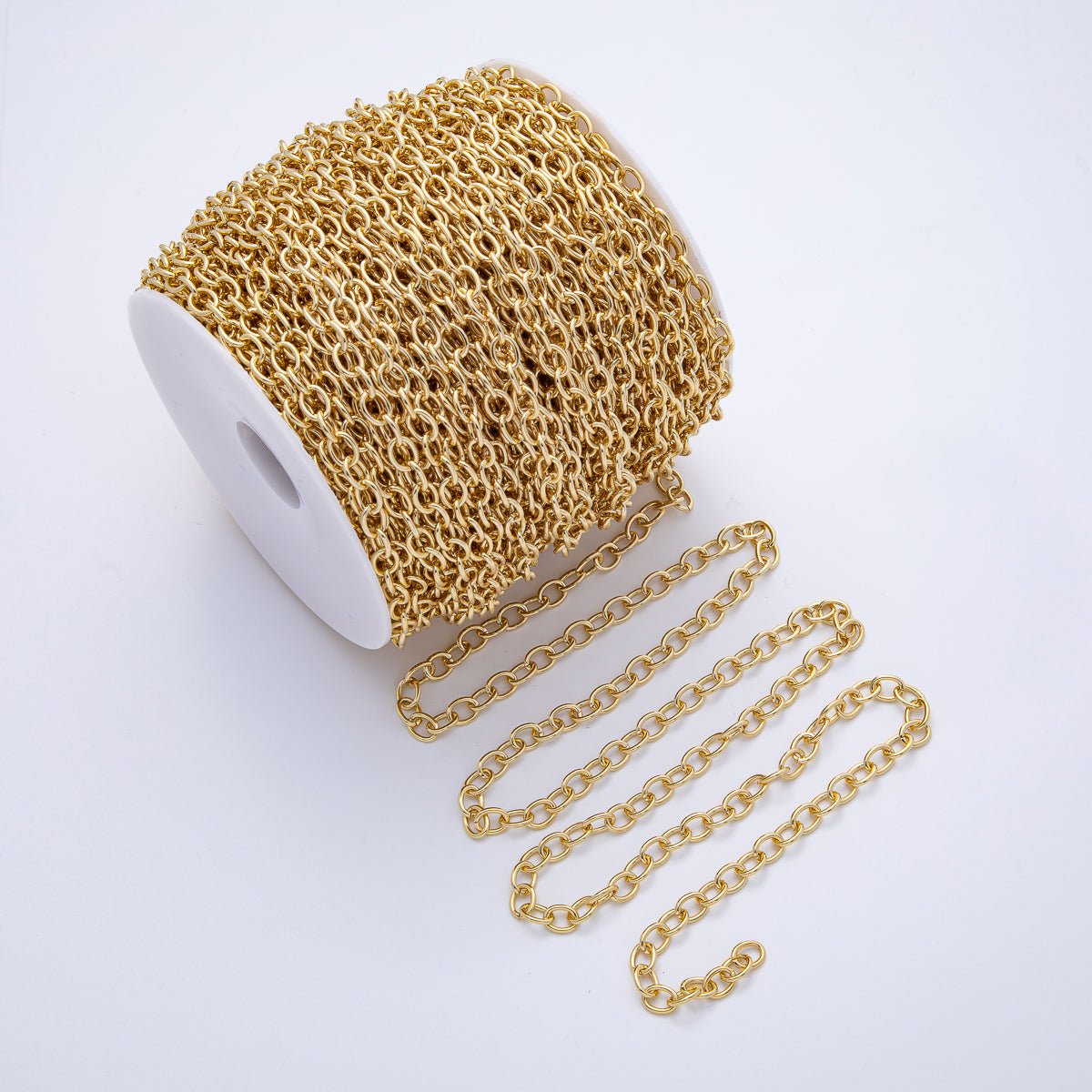 18K Gold Filled 6mm x 7.8mm Minimalist Cable Unfinished Chain by Yard | Roll-1809