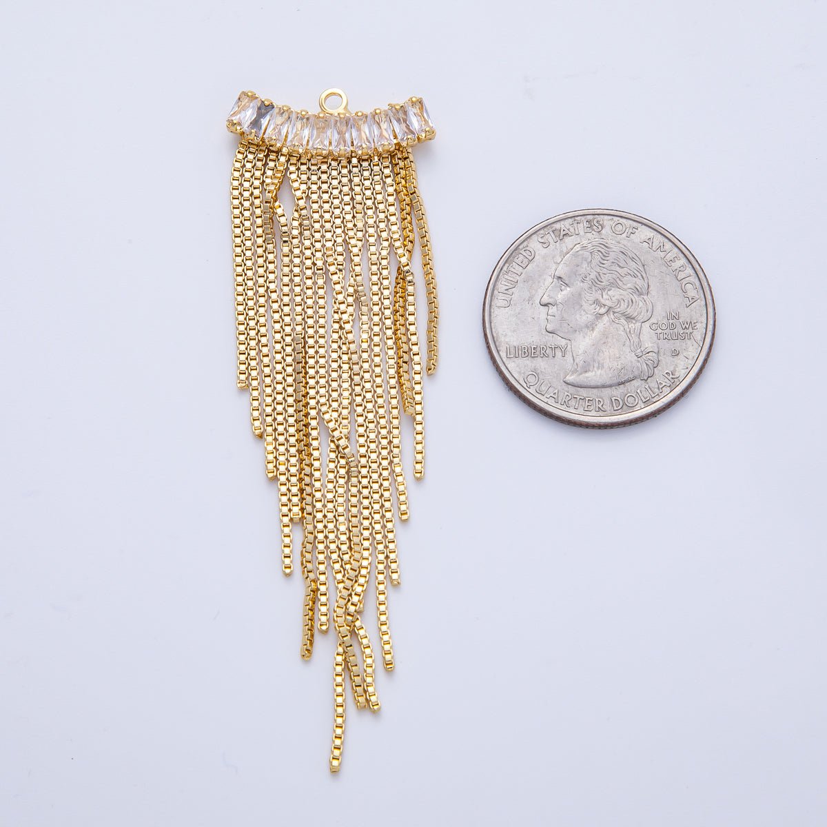 18K Gold Filled 75mm Clear Marquise CZ Box Chain Tassel Finding Fringe Jewelry | Z1646