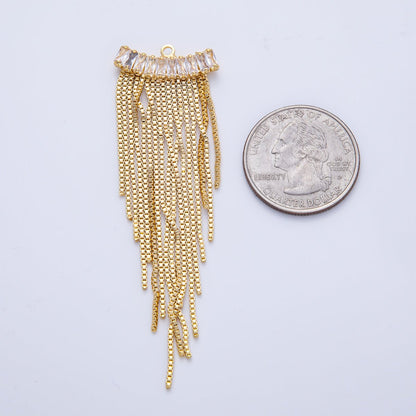 18K Gold Filled 75mm Clear Marquise CZ Box Chain Tassel Finding Fringe Jewelry | Z1646