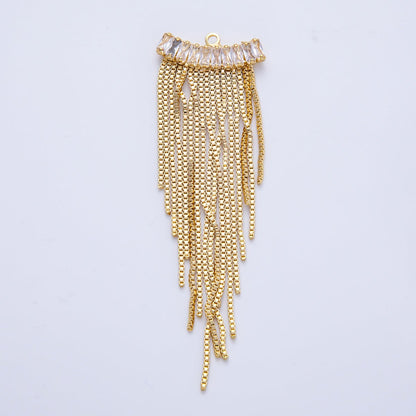 18K Gold Filled 75mm Clear Marquise CZ Box Chain Tassel Finding Fringe Jewelry | Z1646