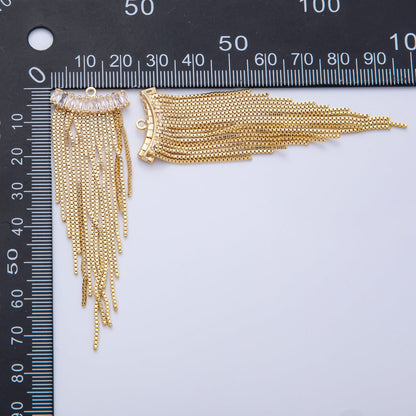 18K Gold Filled 75mm Clear Marquise CZ Box Chain Tassel Finding Fringe Jewelry | Z1646
