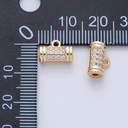 18K Gold Filled 7.5mm Micro Paved CZ Tube Spacer Bail Finding | Z1595