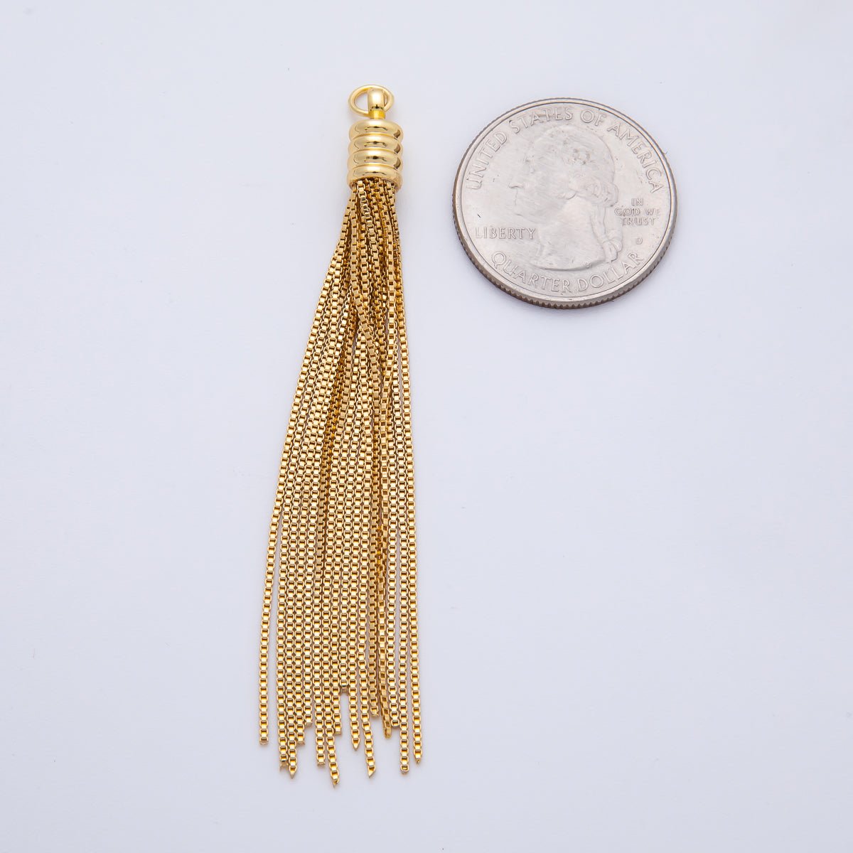 18K Gold Filled 76mm Box Chain Fringe Tassel End Cap Charm Finding | AF1402