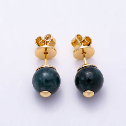 18K Gold Filled 7.7mm Green Aventurine Gemstone Round Stud | Earrings-00709