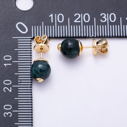 18K Gold Filled 7.7mm Green Aventurine Gemstone Round Stud | Earrings-00709