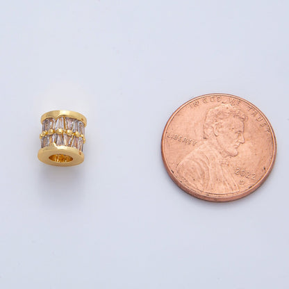 18K Gold Filled 7mm Clear Baguette Rondelle Tube Spacer Bead | B406