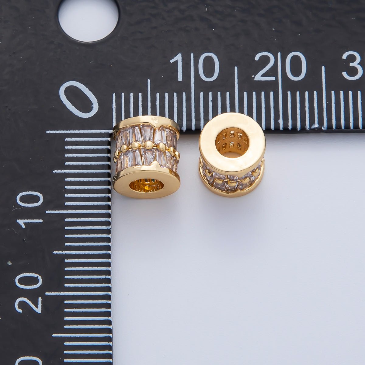 18K Gold Filled 7mm Clear Baguette Rondelle Tube Spacer Bead | B406