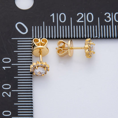 18K Gold Filled 7mm Clear CZ Celestial Sun Flower Stud Earrings | AD1620