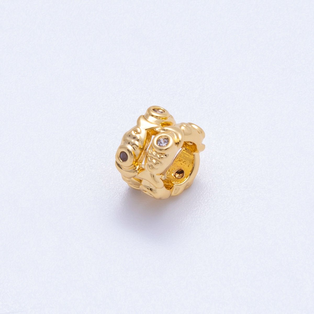 18K Gold Filled 7mm Clear CZ Double Fish Rondelle Spacer Bead | Beads-00166