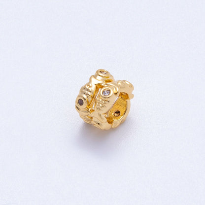 18K Gold Filled 7mm Clear CZ Double Fish Rondelle Spacer Bead | Beads-00166