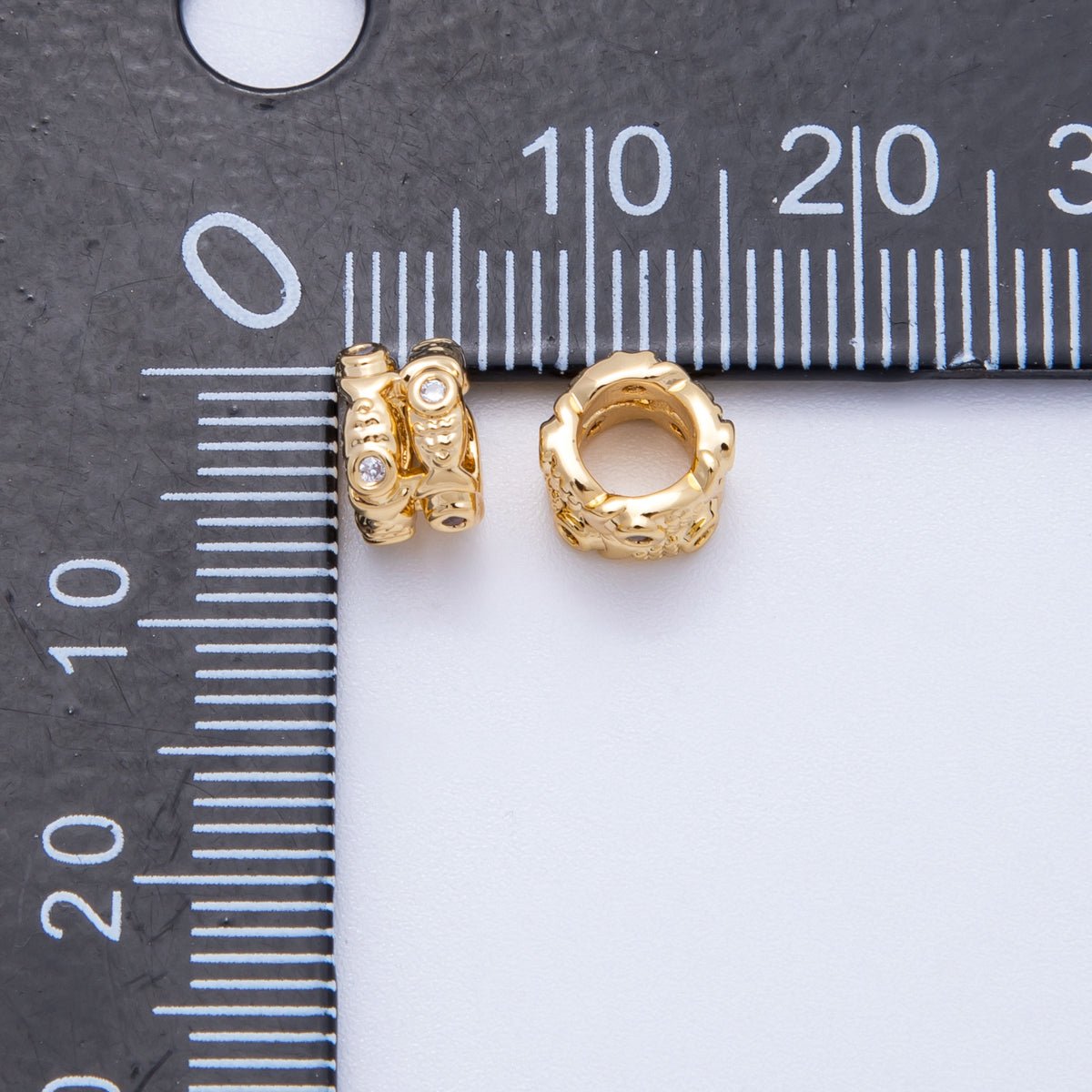 18K Gold Filled 7mm Clear CZ Double Fish Rondelle Spacer Bead | Beads-00166