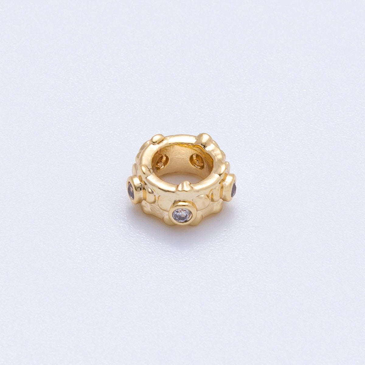 18K Gold Filled 7mm Clear CZ Geometric Dotted Rondelle Spacer Bead | Beads-00165