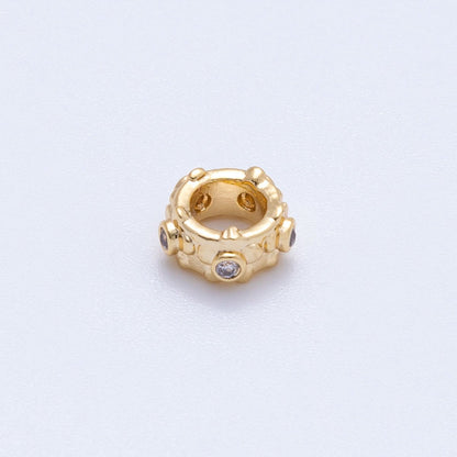 18K Gold Filled 7mm Clear CZ Geometric Dotted Rondelle Spacer Bead | Beads-00165