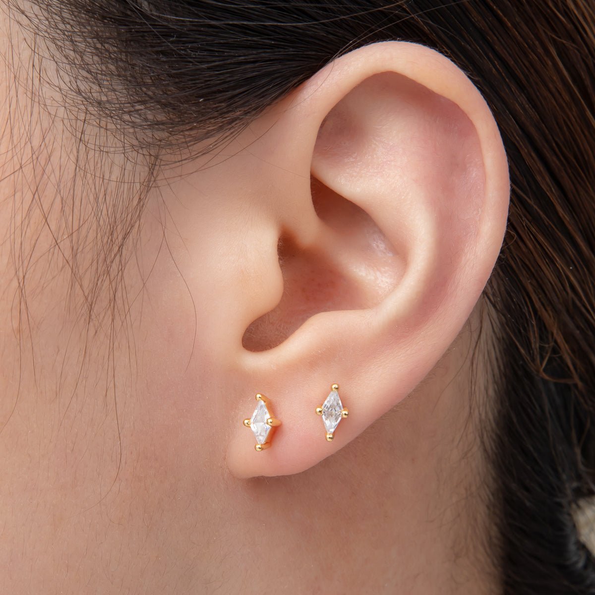 18K Gold Filled 7mm Clear CZ Marquise Dainty Stud Earrings | AD1568