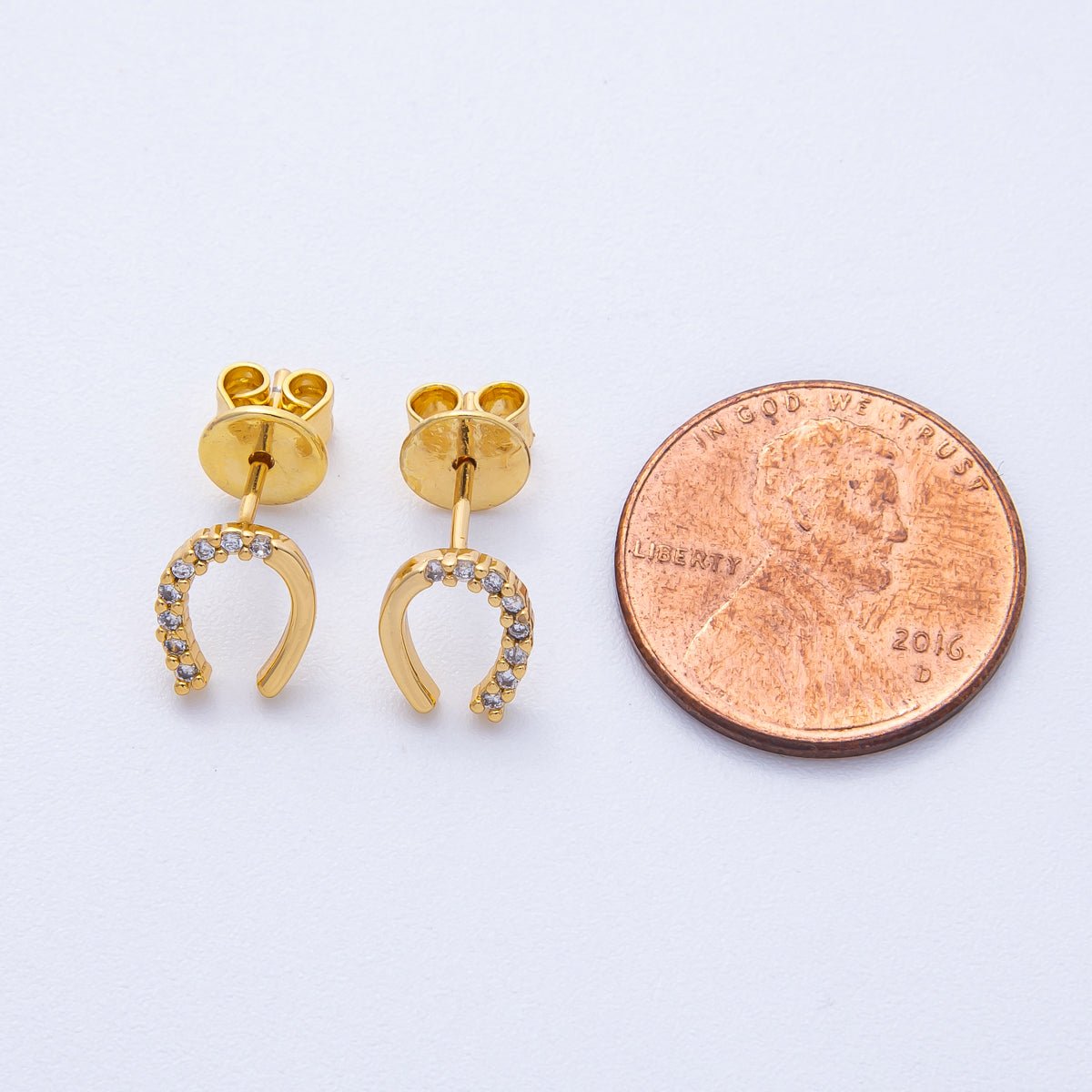 18K Gold Filled 7mm Clear Micro Paved CZ Horseshoe Stud Earrings Set | Earrings-00130