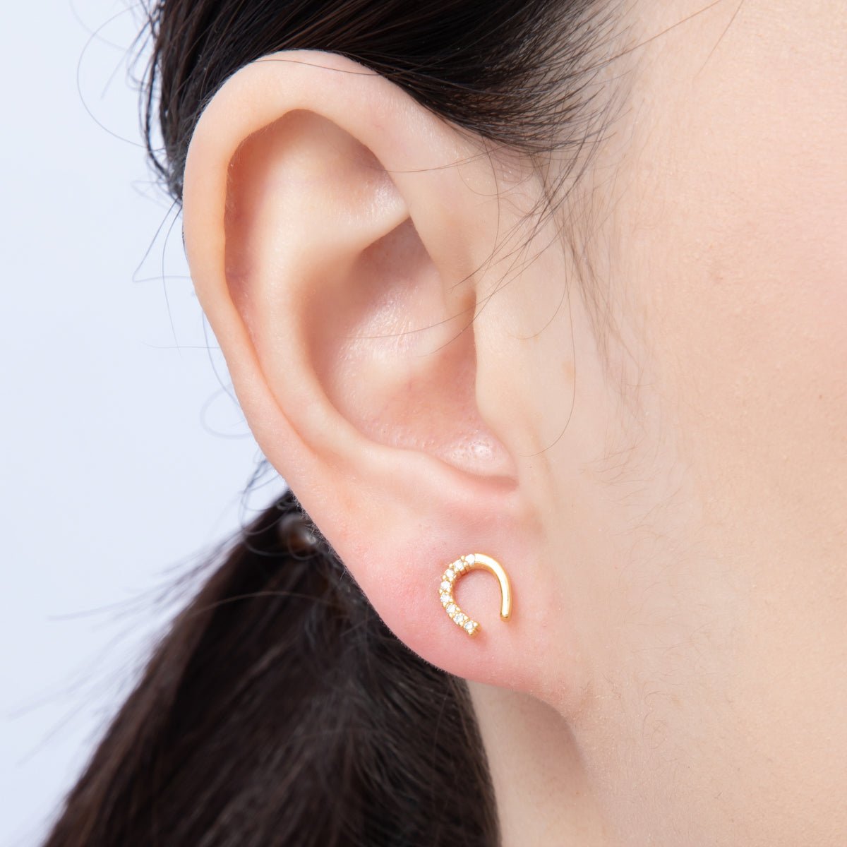 18K Gold Filled 7mm Clear Micro Paved CZ Horseshoe Stud Earrings Set | Earrings-00130